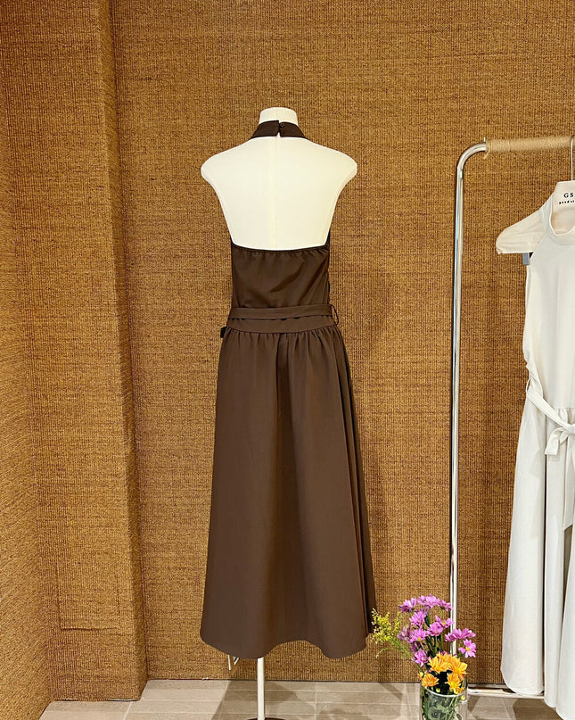 GS.GOOD START Halter Neck Sleeveless Dress with Waist Belt
