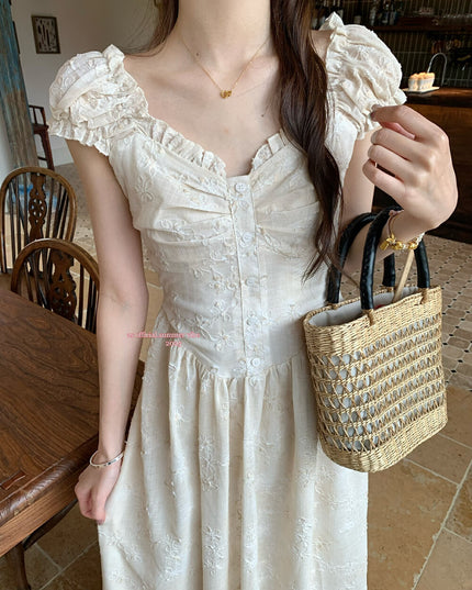 AS OFFICIAL Jacquard Puff Sleeve Two-Way Dress