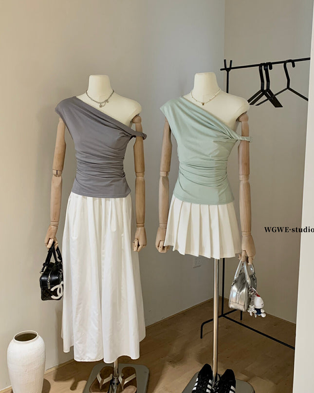 WGWE Soft Girl Asymmetric Twist Top