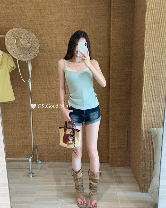 GS.GOOD START Korean Sweet Lace Patchwork Cami Top