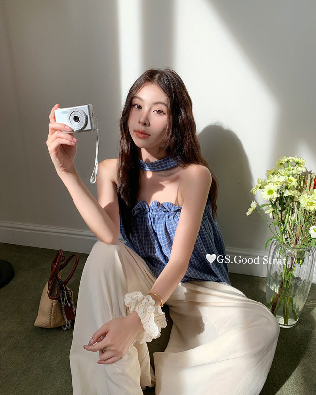 GS.GOOD START Sweetheart Plaid Lace Bustier Crop Top