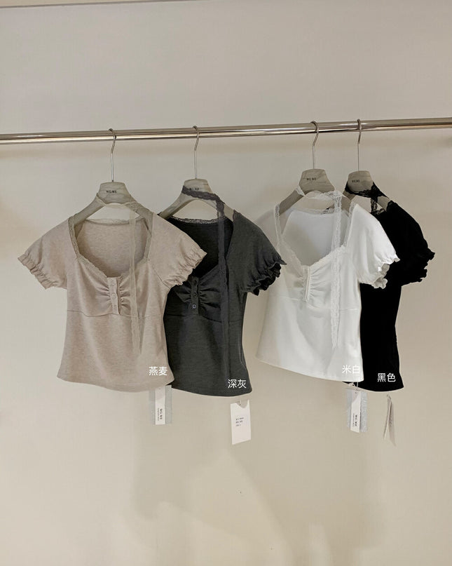 WGWE Balletcore Lace-Trim Fitted Tee