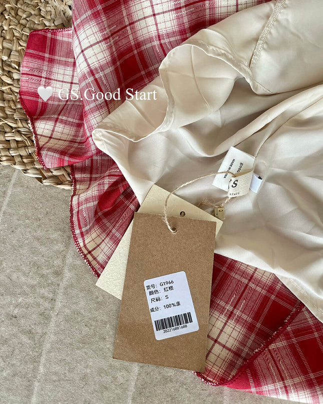 GS.GOOD START Asymmetric Plaid Cami Dress (No Belt)