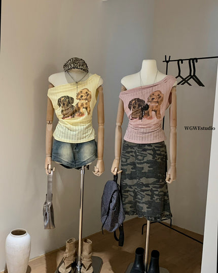 WGWE Printed Off-Shoulder Slim Tee