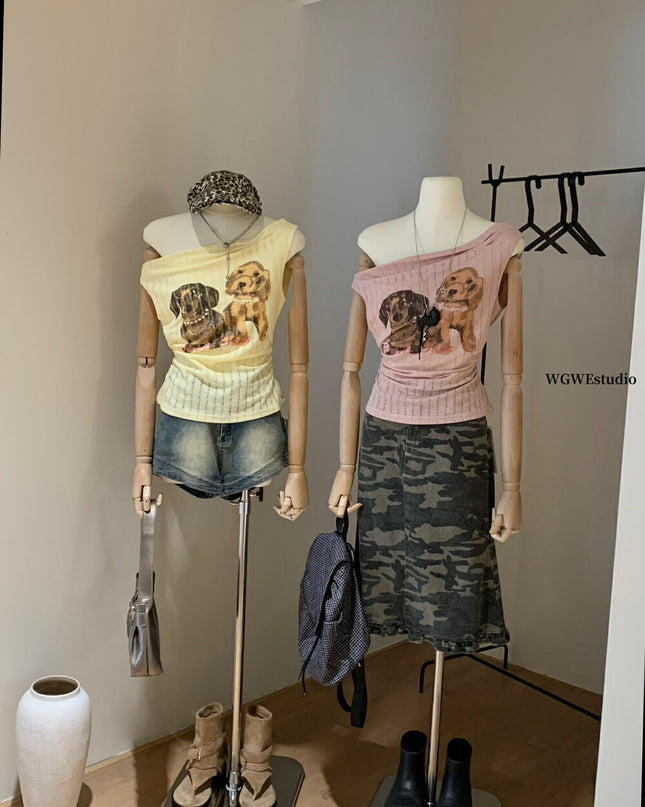 WGWE Printed Off-Shoulder Slim Tee