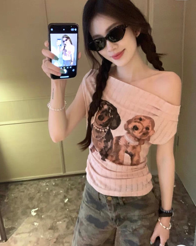 WGWE Printed Off-Shoulder Slim Tee