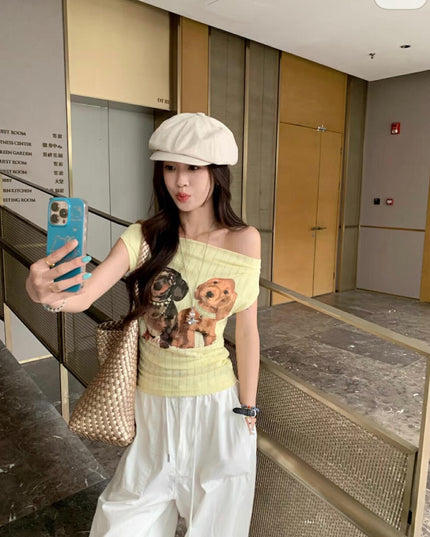 WGWE Printed Off-Shoulder Slim Tee