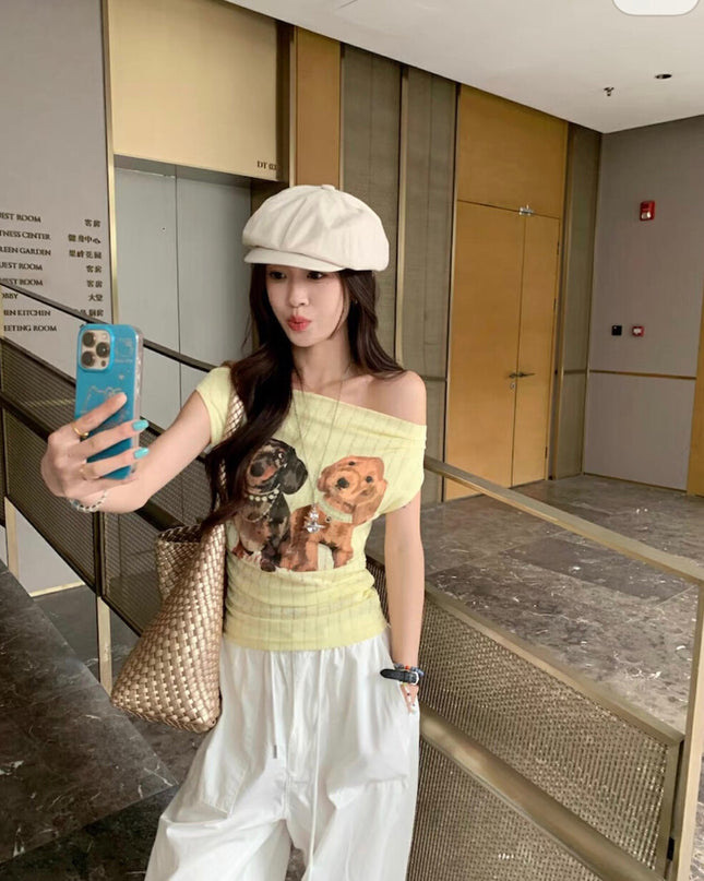 WGWE Printed Off-Shoulder Slim Tee
