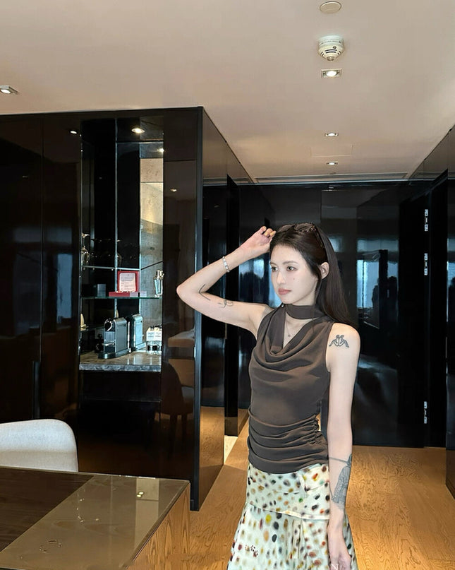 WGWE Draped Cowl Neck Sleeveless Top
