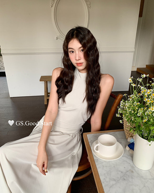 GS.GOOD START Halter Neck Sleeveless Dress with Waist Belt