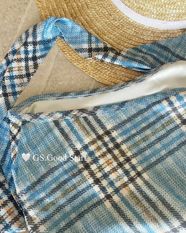 GS.GOOD START Off Shoulder Plaid Tank Top with Sweet Chic Vibes