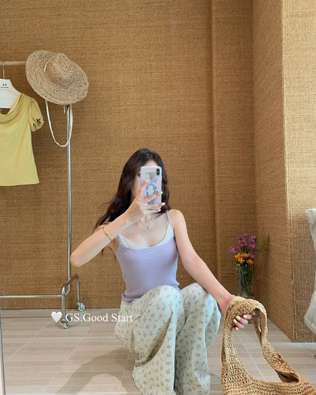 GS.GOOD START Korean Sweet Lace Patchwork Cami Top