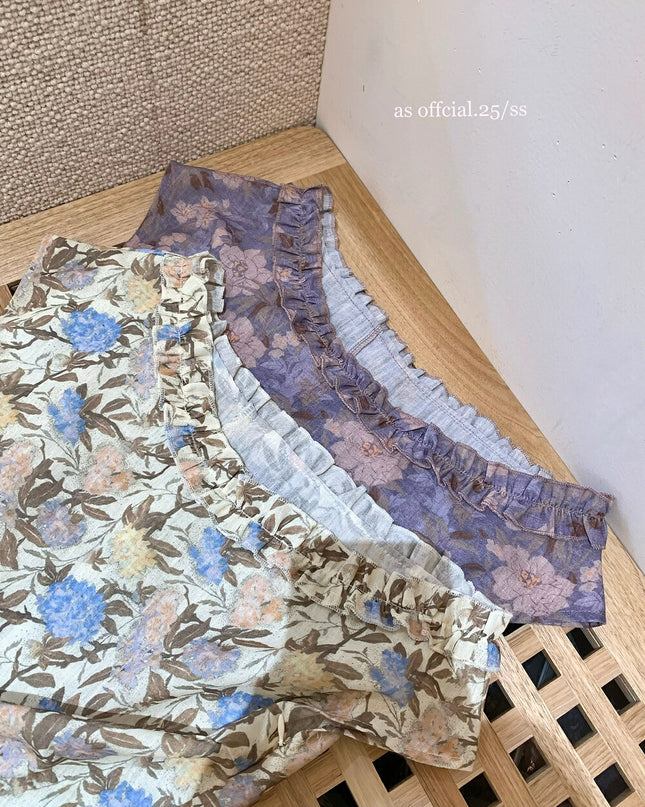 AS OFFICIAL Floral One-Shoulder Ruffle Top