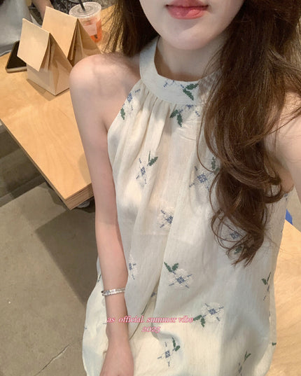 AS OFFICIAL Embroidered Floral Halter Top