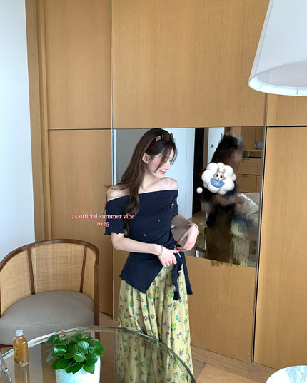 AS OFFICIAL Soft Sexy One-Shoulder Waist-Tie Top