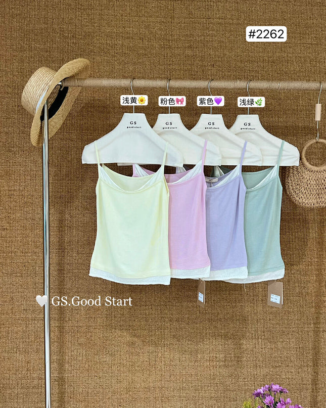 GS.GOOD START Korean Sweet Lace Patchwork Cami Top