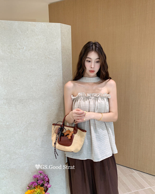 GS.GOOD START Sweetheart Plaid Lace Bustier Crop Top