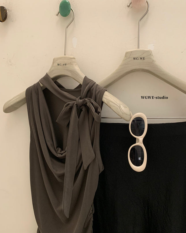 WGWE Draped Cowl Neck Sleeveless Top
