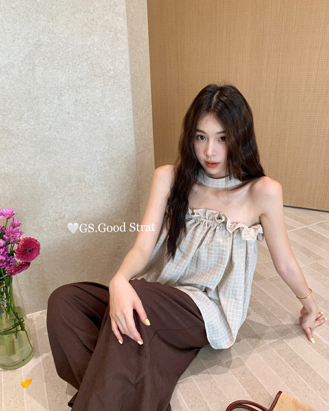 GS.GOOD START Sweetheart Plaid Lace Bustier Crop Top