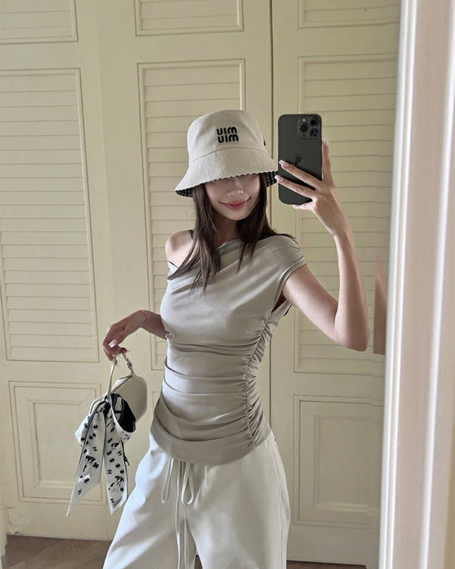 WG.WE Asymmetrical Ruched Slim-Fit Off-Shoulder Top