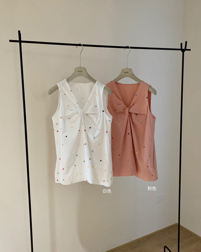 WGWE Heart Embroidered Twist Front Tank