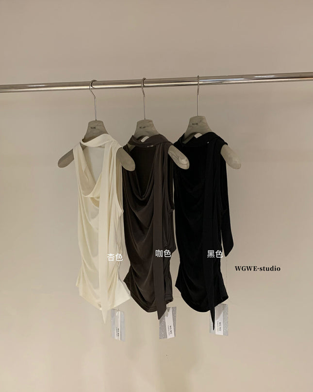WGWE Draped Cowl Neck Sleeveless Top