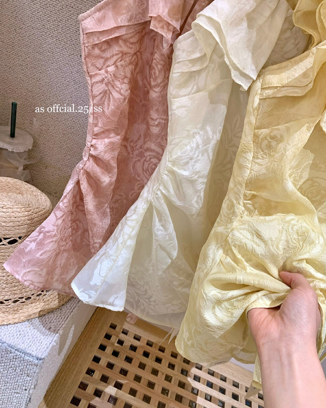 AS OFFICIAL Ruffle Jacquard Off-Shoulder Top