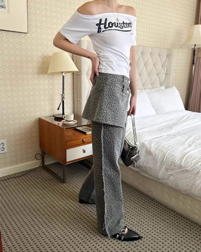 WG.WE Off-Shoulder Letter Print Slim Fit Tee