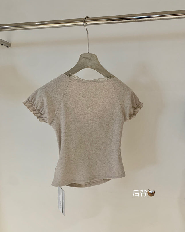 WGWE Balletcore Lace-Trim Fitted Tee