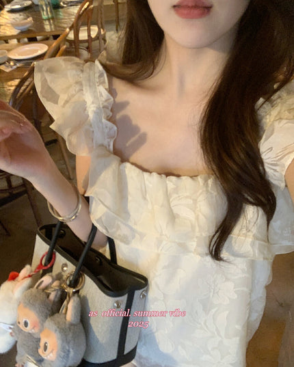 AS OFFICIAL French-Inspired Jacquard Ruffle Top