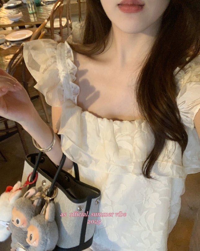 AS OFFICIAL French-Inspired Jacquard Ruffle Top