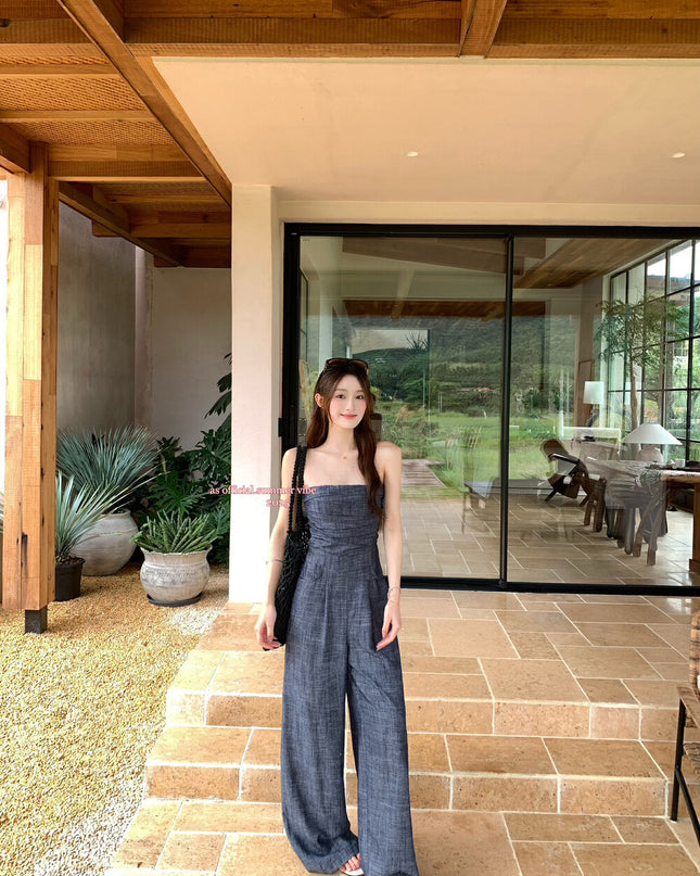 AS OFFICIAL Strapless Washed Blue Jumpsuit