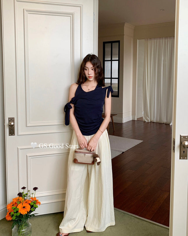 GS.GOOD START Off Shoulder Layered Tie-Strap Top