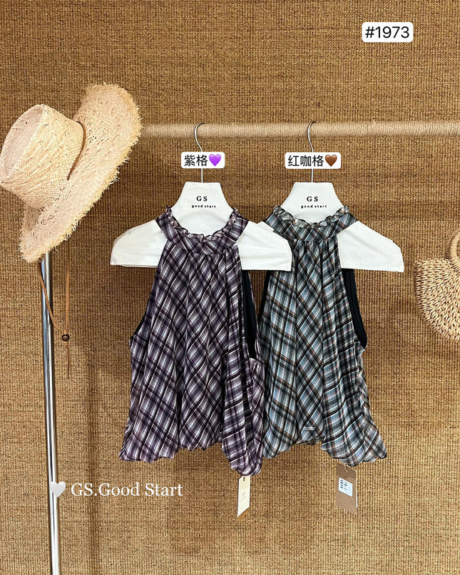 GS.GOOD START Korean Sweet Plaid Bubble Hem Tank Top