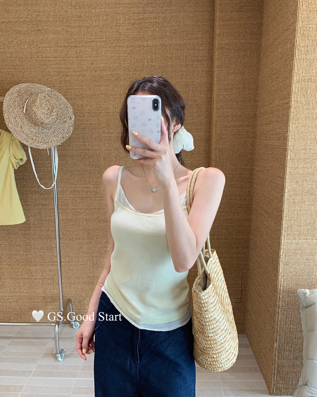 GS.GOOD START Korean Sweet Lace Patchwork Cami Top