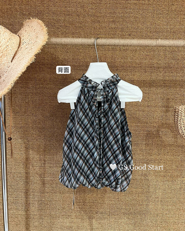 GS.GOOD START Korean Sweet Plaid Bubble Hem Tank Top