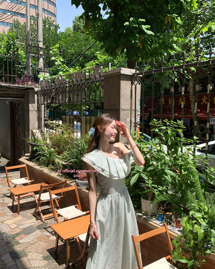 AS OFFICIAL Windsor Garden Ruffle Off-Shoulder Dress
