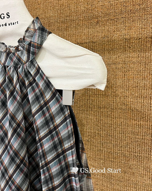 GS.GOOD START Korean Sweet Plaid Bubble Hem Tank Top