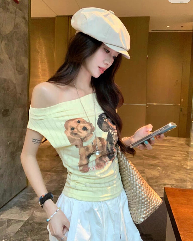WGWE Printed Off-Shoulder Slim Tee