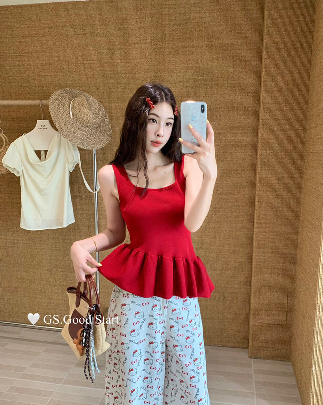 GS.GOOD START Sweet Puff Hem Square Neck Top