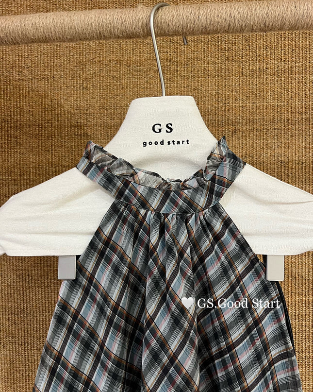 GS.GOOD START Korean Sweet Plaid Bubble Hem Tank Top