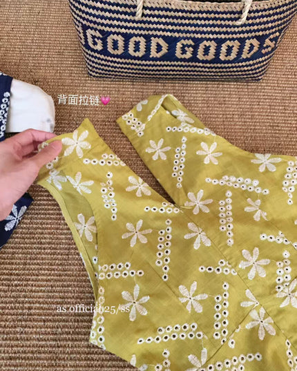 AS OFFICIAL Knot-Back Heavy Embroidered Floral Vest Top