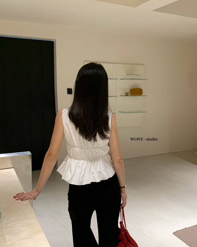 WG.WE French Cute Bow V-Neck Sleeveless Blouse