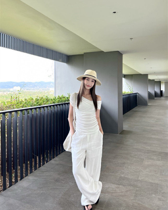 WG.WE Asymmetrical Ruched Slim-Fit Off-Shoulder Top