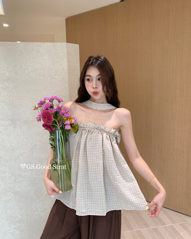 GS.GOOD START Sweetheart Plaid Lace Bustier Crop Top
