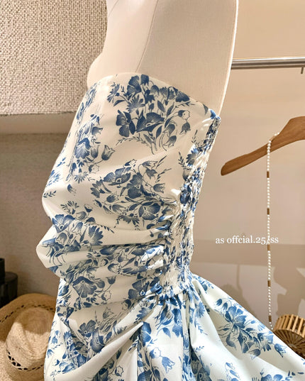 AS OFFICIAL Ruched Floral Strapless Vacation Top
