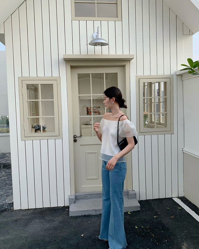 WGWE Sweetheart Mesh Puff Sleeve Top
