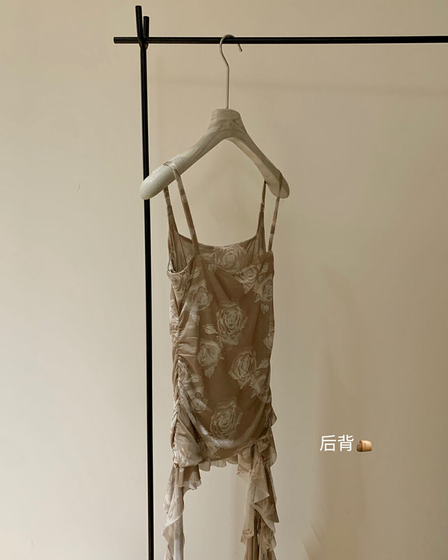 WGWE Asymmetric Camouflage Tie-Strap Crop Top