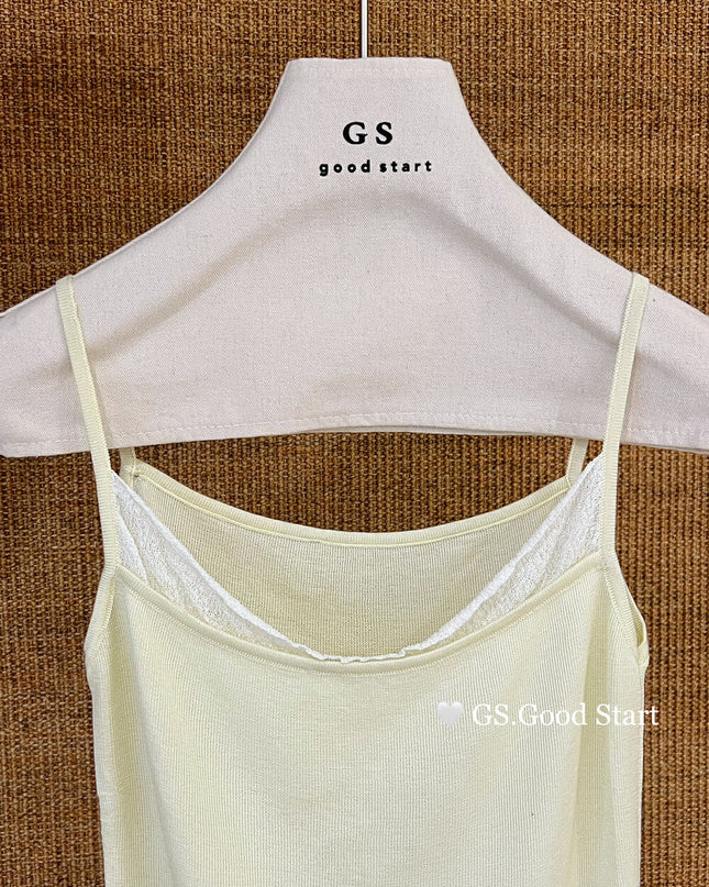 GS.GOOD START Korean Sweet Lace Patchwork Cami Top