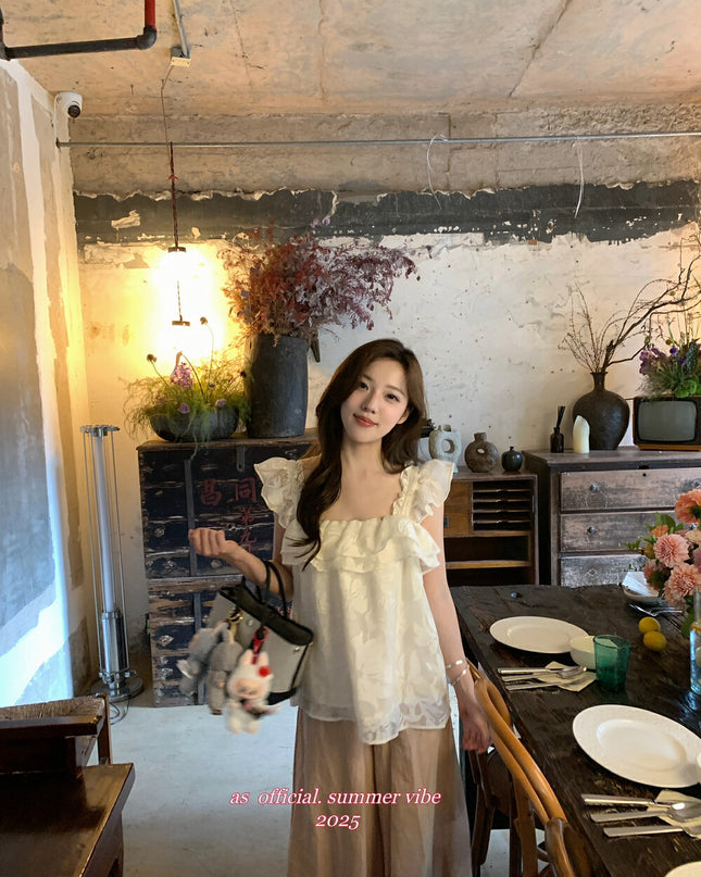 AS OFFICIAL French-Inspired Jacquard Ruffle Top